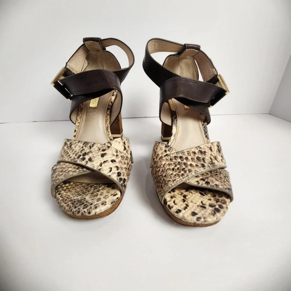 Louise et Cie Women's Gigi Snakeskin Brown Leather Platform Heel Size 5.5M